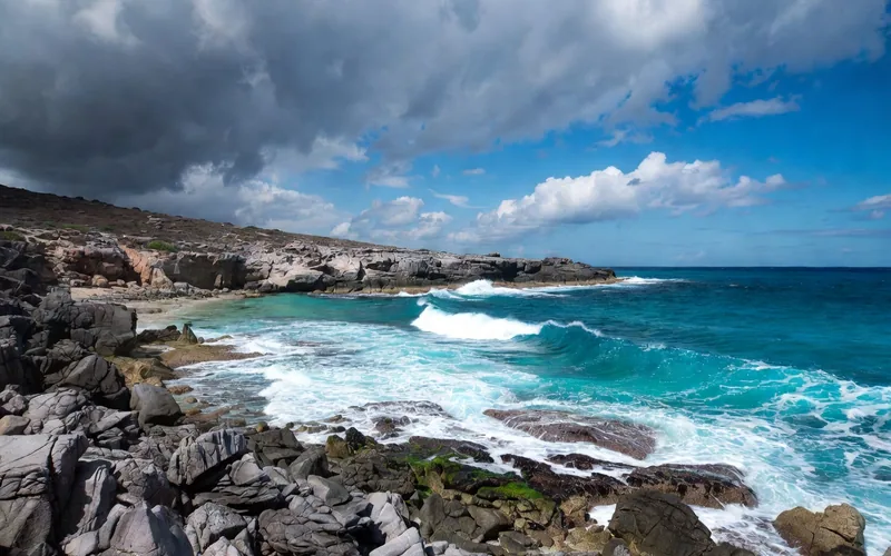 Waves breaking on the rocky undeveloped east side of Cozumel near Chen Río